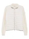 Moncler Quilted Wool-sleeve Cardigan In White