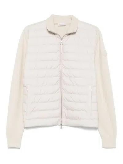 Moncler Quilted Wool-sleeve Cardigan In White