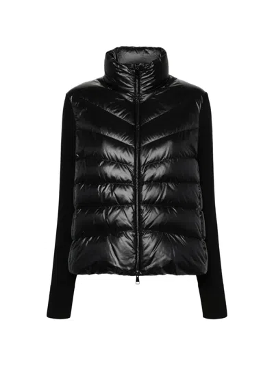 Moncler Quilted Wool-sleeve Sweater In Black