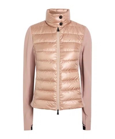 Moncler Quilted Zip Up Fleece Jacket In Pink