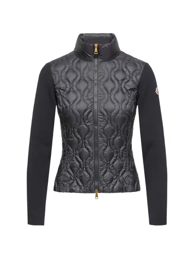 Moncler High Collar Long Sleeve Quilted Coat In Black