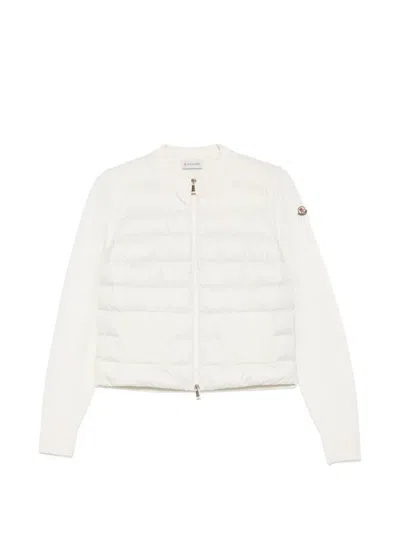Moncler Quilted Zip-up Sweater In White
