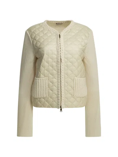 Moncler Quilted-down Panelled Sweater In Neutral