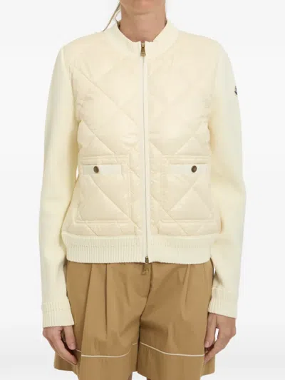 Moncler Womens Miscellaneous Hybrid Logo-badge Nylon And Cotton-knit Cardigan Xl In Neutral