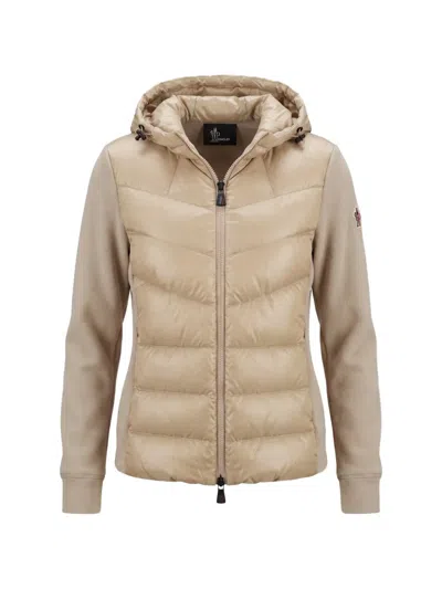 Moncler Quilted-front Zip-up Hoodie In Neutral