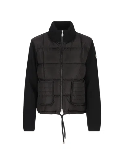 Moncler Quilted-panel High-neck Cardigan In Blue
