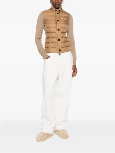 Moncler Quilted-panel High-neck Jacket In Neutral