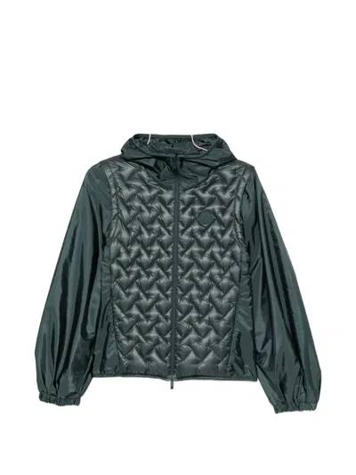 Moncler Quilted-panel Hooded Jacket In Green