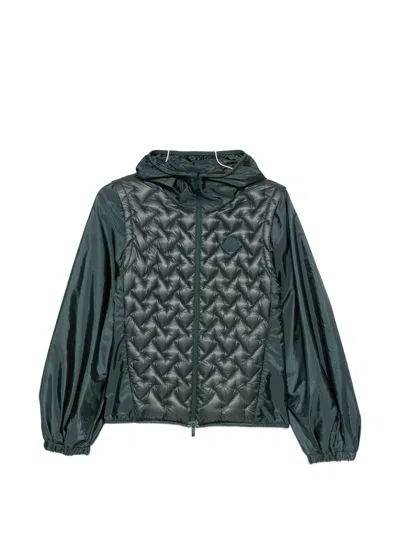 Moncler Quilted-panel Hooded Jacket In Green