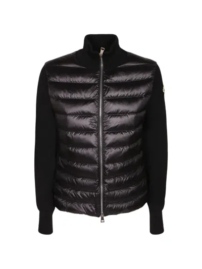 Moncler Quilted-panel Knit Cardigan In Black