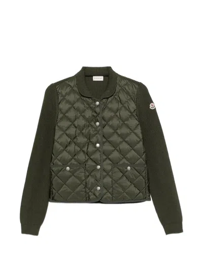 Moncler Ribbed Wool-trimmed Quilted Shell Down Cardigan In Green