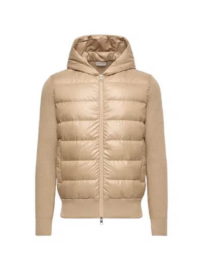 Moncler Giacca Bomber Beige Kaki Imbottita Con Tasche Laterali  In Neutral