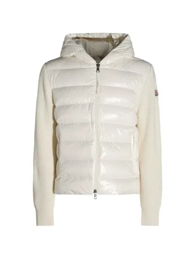 Moncler Quilted-panel Waffle-knit Jacket In White