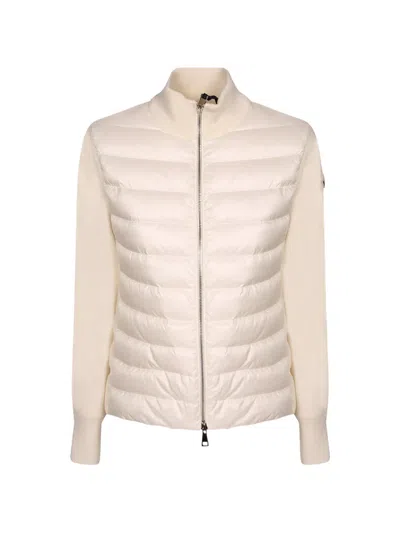 Moncler Quilted-panel Zip-up Jacket In Pink