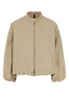 Moncler Short Cotton Blend Gruissan Bomber Jacket In Beige O Tan