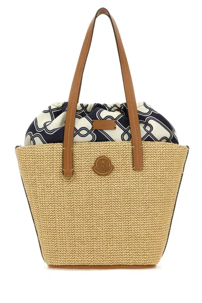 Moncler Raffia Small Hubba Shopping Bag In Beige