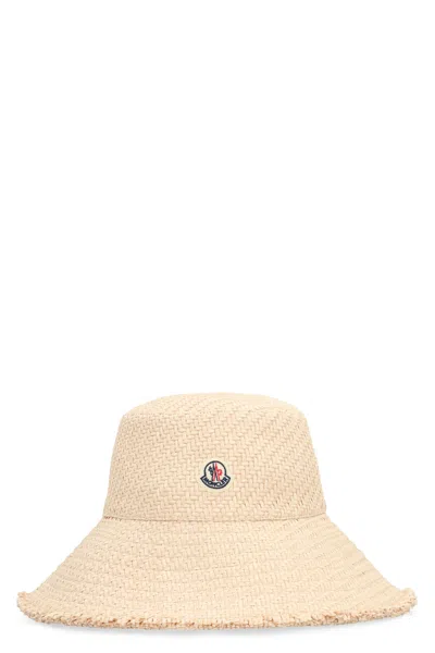 Moncler Raffia Wide Brim Hat In Neutral