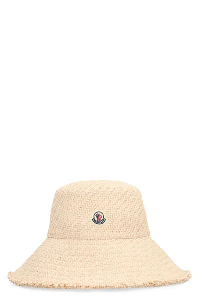 Moncler Raffia Wide Brim Hat In Green