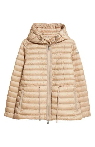 Moncler Raie Short Nylon Down Puffer Jacket In Beige