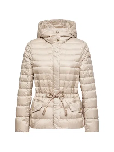 Moncler Lightweight Padded Hooded Jacket With Drawstring Waist In Neutral