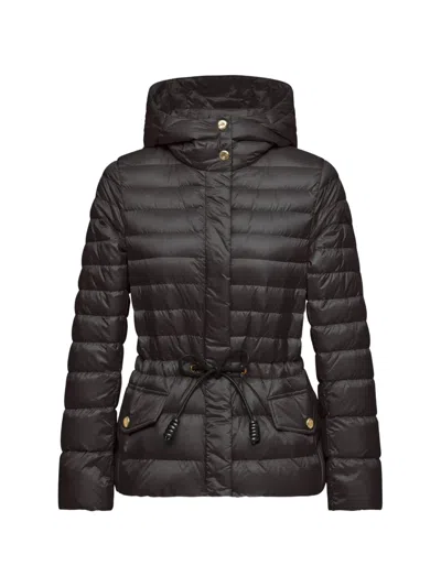 Moncler Hooded Lightweight Coat Drawstring Waist Pockets In Black
