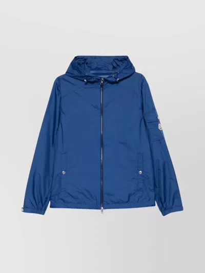 Moncler Rain Jacket With Adjustable Cuffs And Hood In Blue