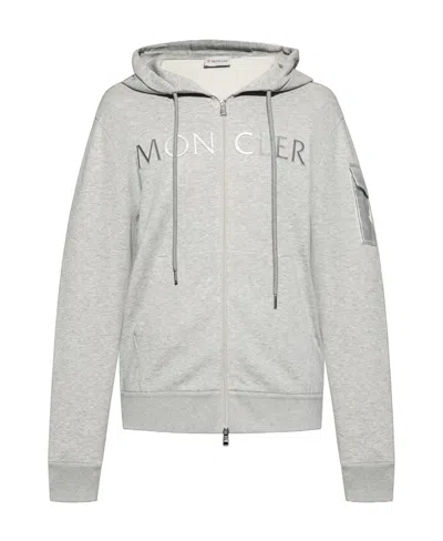 Moncler Raised-logo Zip-up Hoodie In Gray