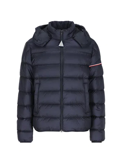 Moncler Ravenlock Hooded Short Down Jacket In Blue