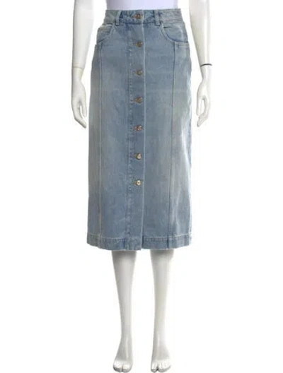 Pre-owned Moncler Raw-edge Trim Midi Length Skirt In Blue