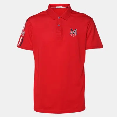 Pre-owned Moncler Red Cotton Pique Logo Patch Polo T-shirt Xl