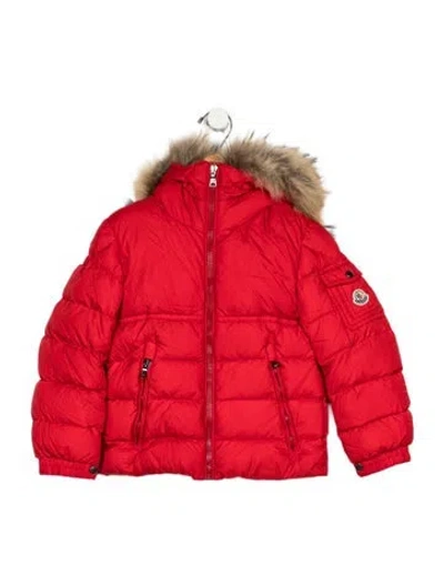 Pre-owned Moncler Babies' Red Down Jacket With Zip Closure And Fur Lined Hood
