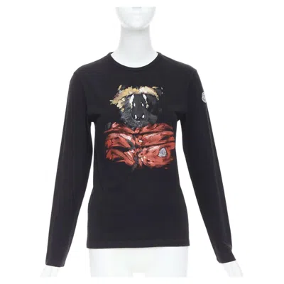 Pre-owned Moncler Red Grey Painted Graphic Black Logo Long Sleeve Tshirt