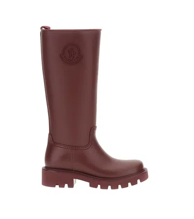 Moncler Red Kickstream High Rain Boots In Brown