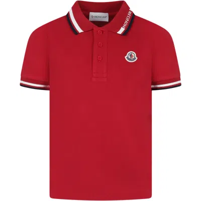 Moncler Kids' Red Polo Shirt For Boy With Logo