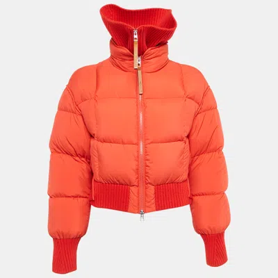 Pre-owned Moncler Red Rib Knit And Nylon Jadeite Down Jacket S In Orange