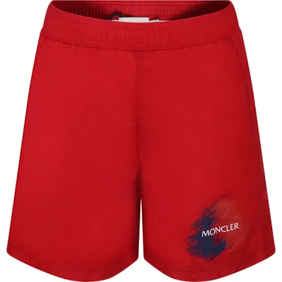 Moncler Kids' Red Swim Shorts Fo Boy With Logo