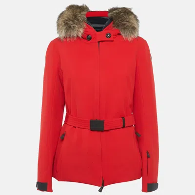 Pre-owned Moncler Red Synthetic Fur Trim Short Down Jacket Xxl