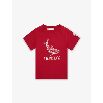 Moncler Babies' Red Turtle-print Stretch-cotton T-shirt 9-36