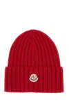 Moncler Red Cable Knit Wool Hat In Red
