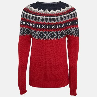 Pre-owned Moncler Red/blue Intarsia Wool Knit Mock Neck Sweater L