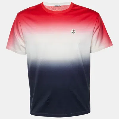 Pre-owned Moncler Red/navy Blue Ombre Print Cotton Crew Neck T-shirt S