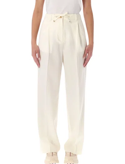 Moncler Refined Wool Trousers With Drawstring Waist In White