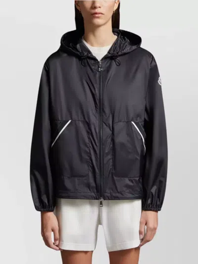 Moncler Reflective Hooded Jacket Side Pockets In Black