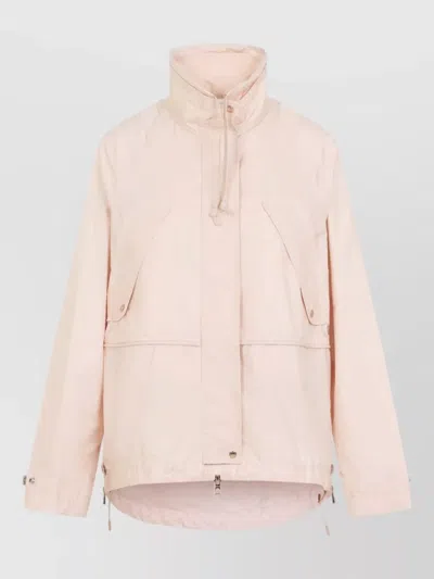 Moncler Reghena Short Parka High Collar Pockets In Neutral