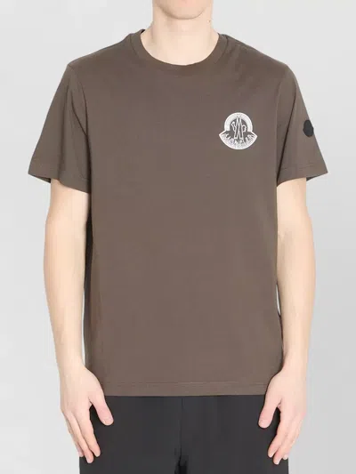 Moncler Regular Fit Short Sleeve Cotton Jersey T-shirt In Brown
