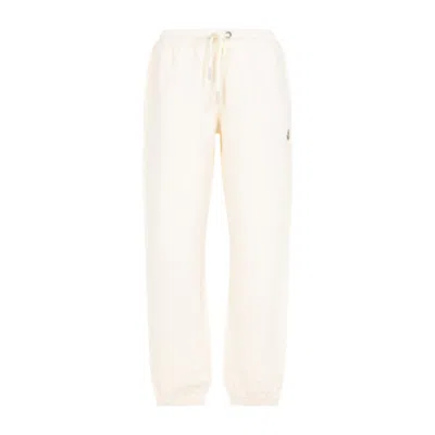 Moncler Relaxed Fit Cotton Trousers With Subtle Logo Detail In Natural