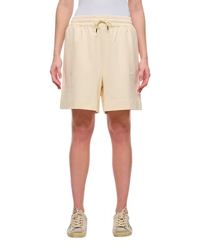 MONCLER MONCLER RELAXED FIT CREAM KNITTED SHORTS WITH ELASTICATED WAISTBAND