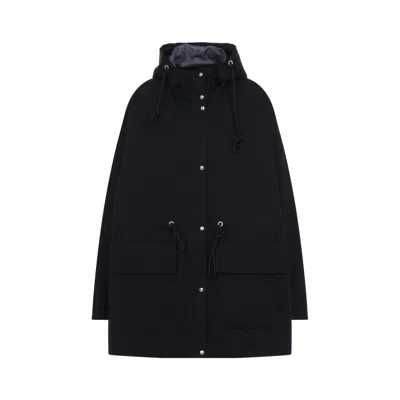 Moncler Relaxed Fit Hooded Jacket With Adjustable Drawstrings In Navy