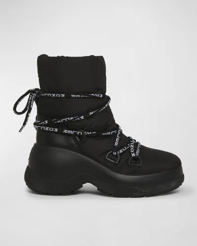 Moncler Resile Puffy Nylon Lace-up Booties In Black