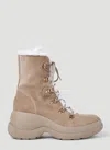 Moncler Resile Trek Faux Fur-trimmed Suede Ankle Boots In Beige